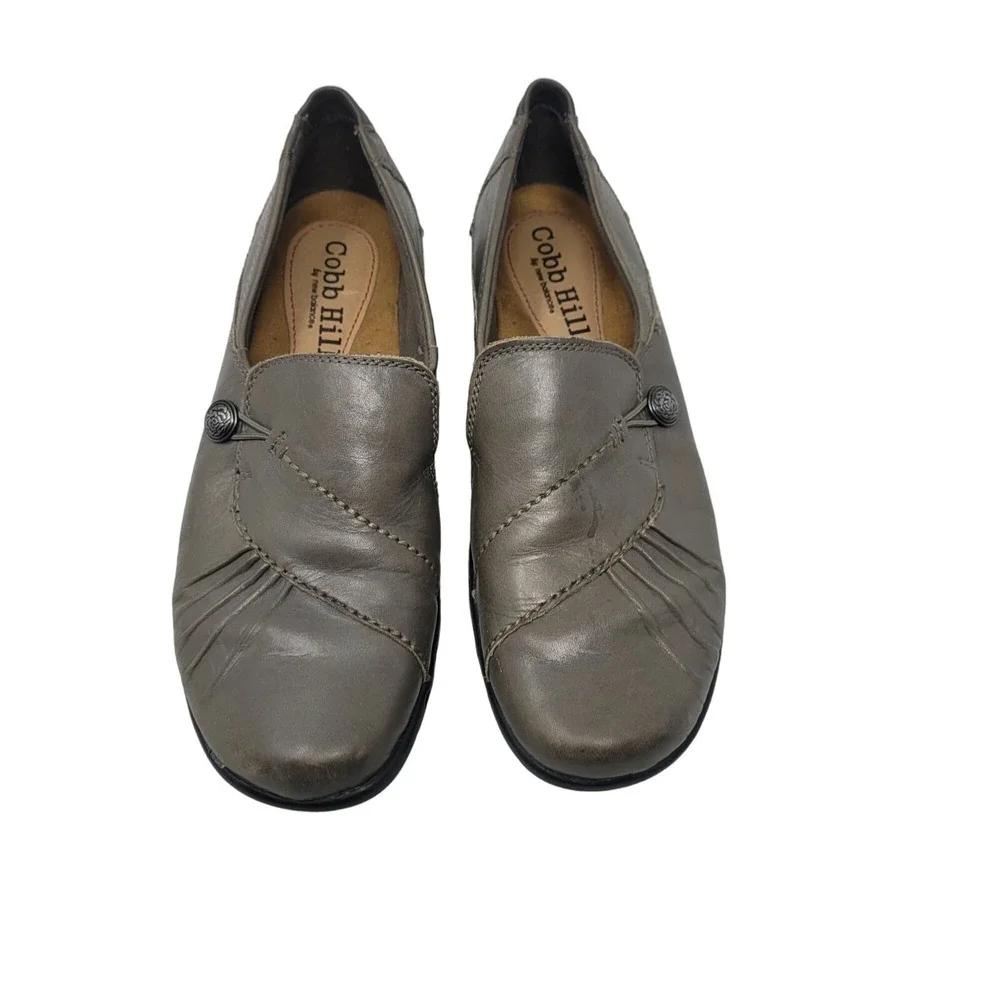 Cobb Hill Paulett Leather Loafers  7.5N Gray Pleated Detail Slip-On Comfort Shoe
